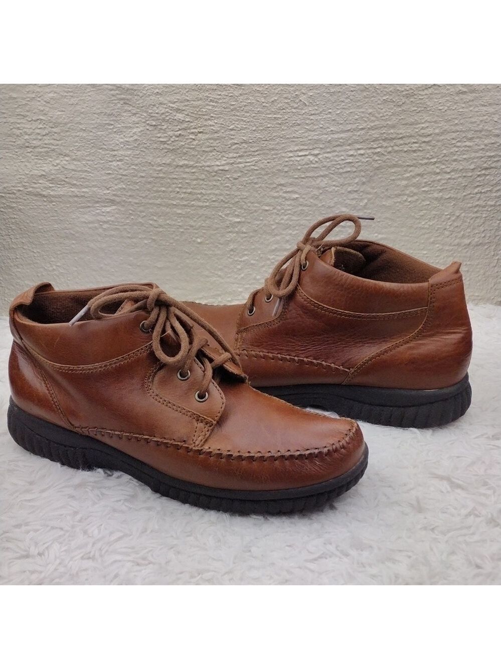 Dr. Scholl's Shelly Brown Leather Stitched Round Toe Lace Up Low Heel Ankle Boot